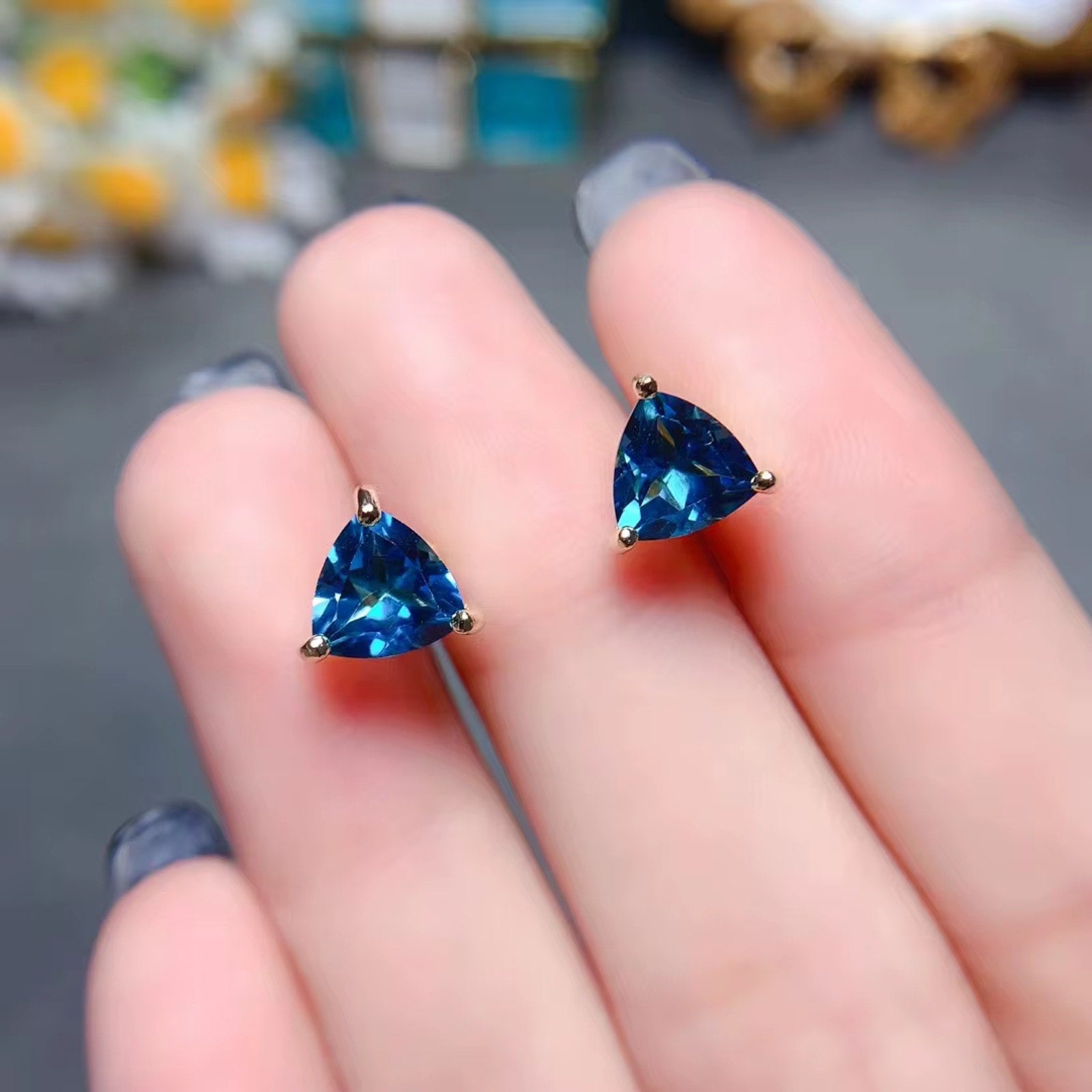 Natural London Blue Topaz Earrings 925 Sterling Silver, Blue Topaz Earrings 7mm