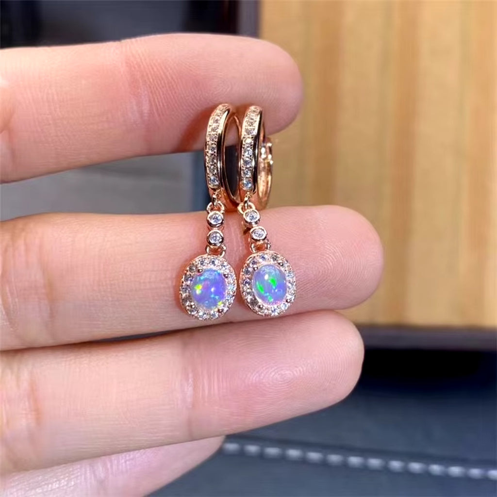 Natural Fire Opal Earrings, Women's Opal Earrings 925 Sterling Silver 4x5mm