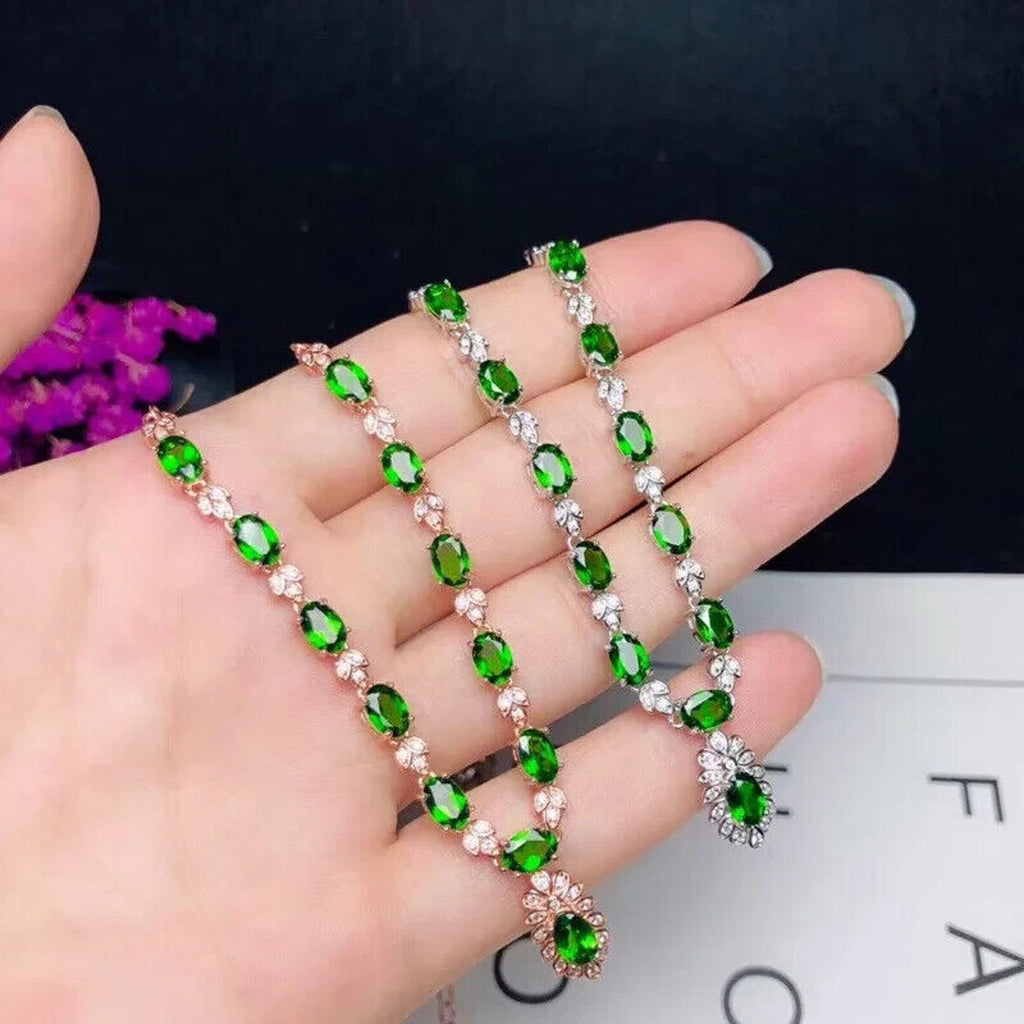 Chrome Diopside Statement Necklace, Natural Diopside Clavicle Chain Necklace