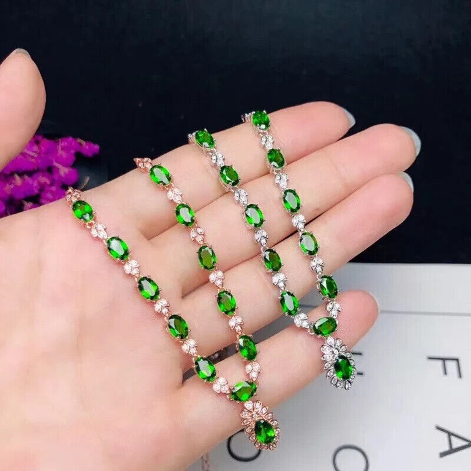 Chrome Diopside Statement Necklace, Natural Diopside Clavicle Chain Necklace