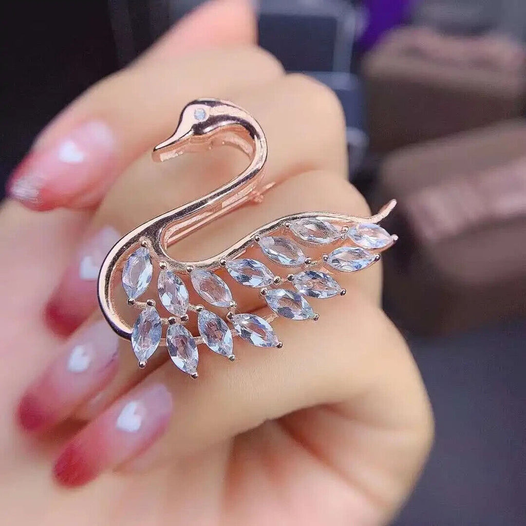 Natural Aquamarine Swan Brooch, Aquamarine Brooch Pin, Swan Brooch