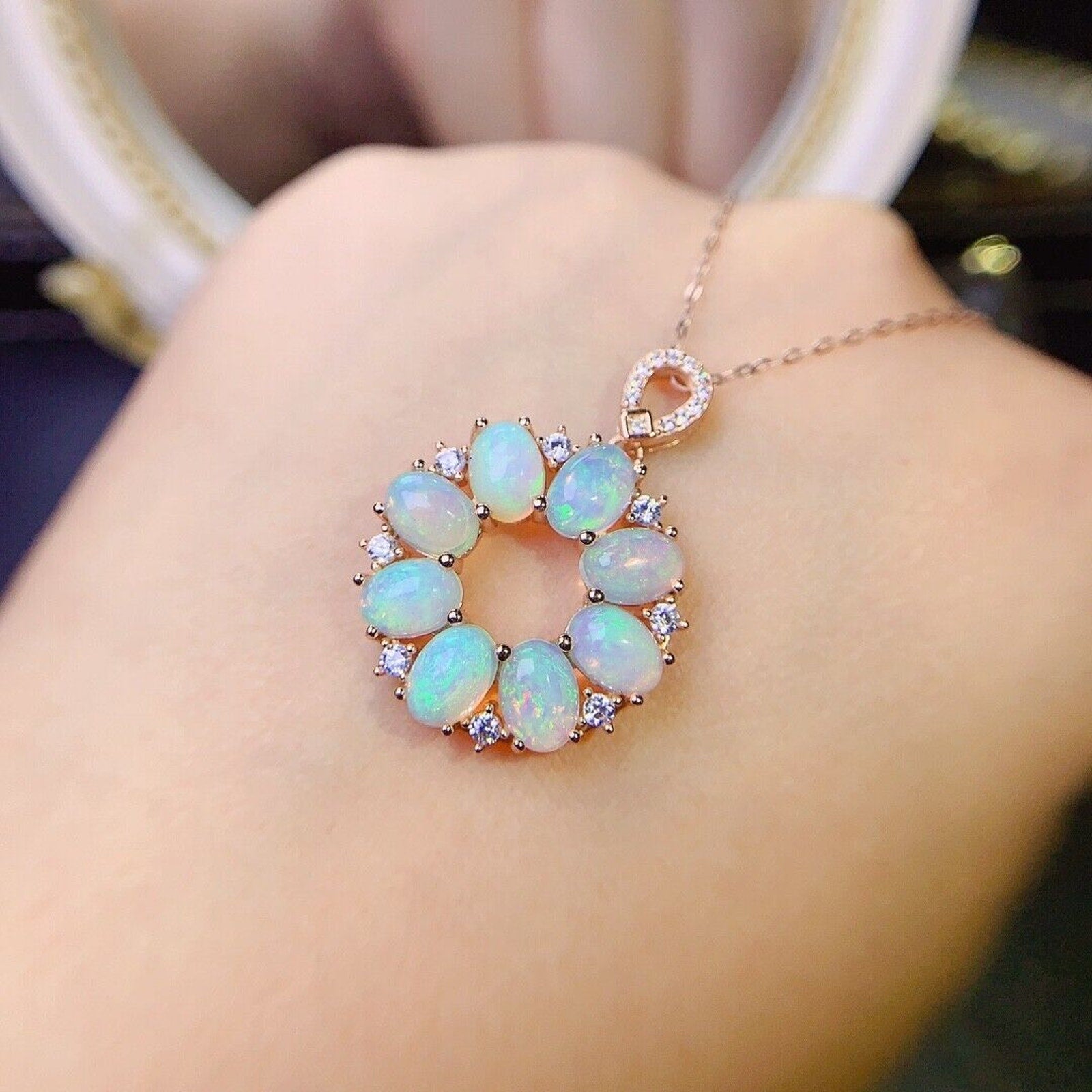 Natural Fire Opal Round Pendant Necklace, Women's Fire Opal Pendant's