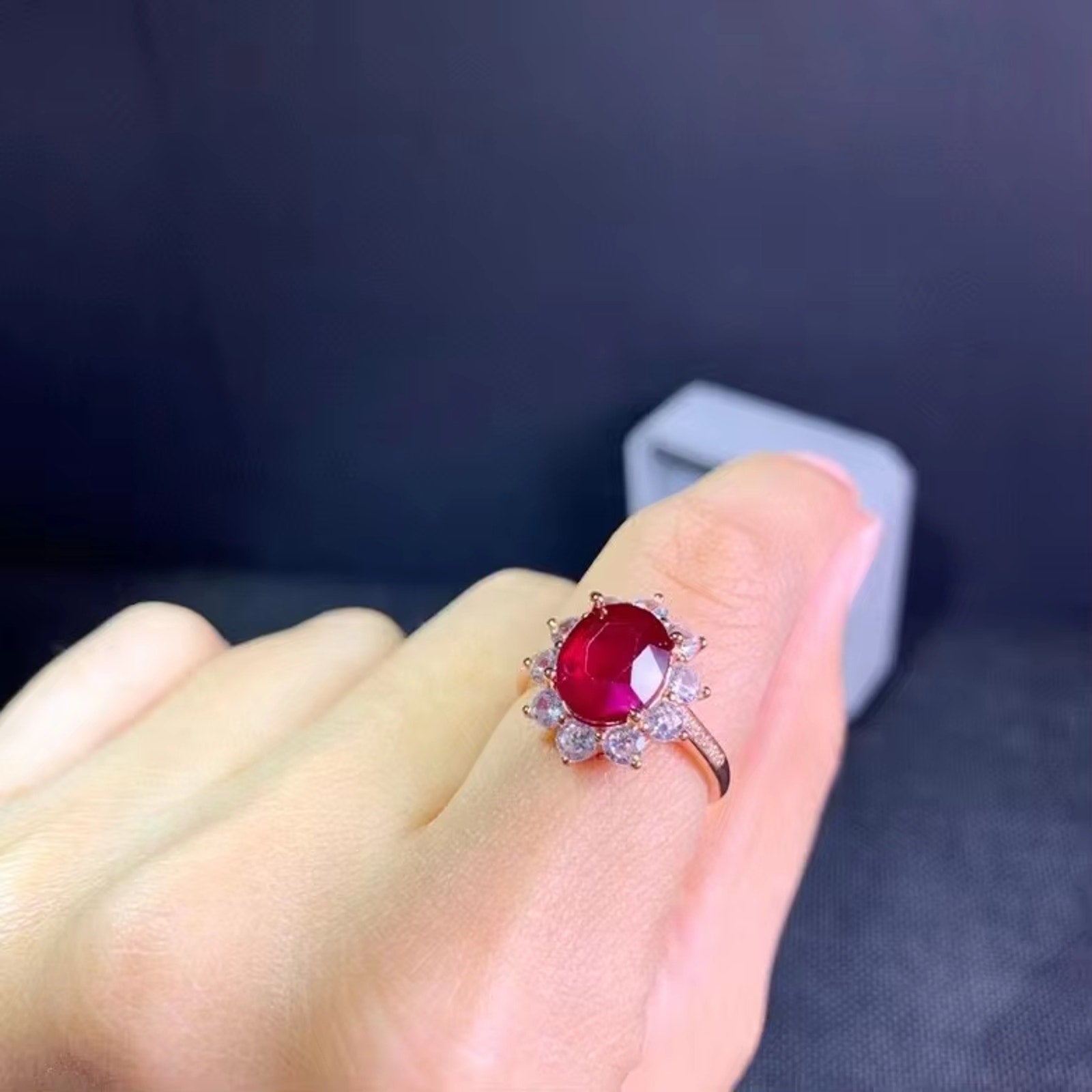 Genuine Burma Ruby Ring, Women's Ruby Ring 8x10mm, Natural Ruby Ring