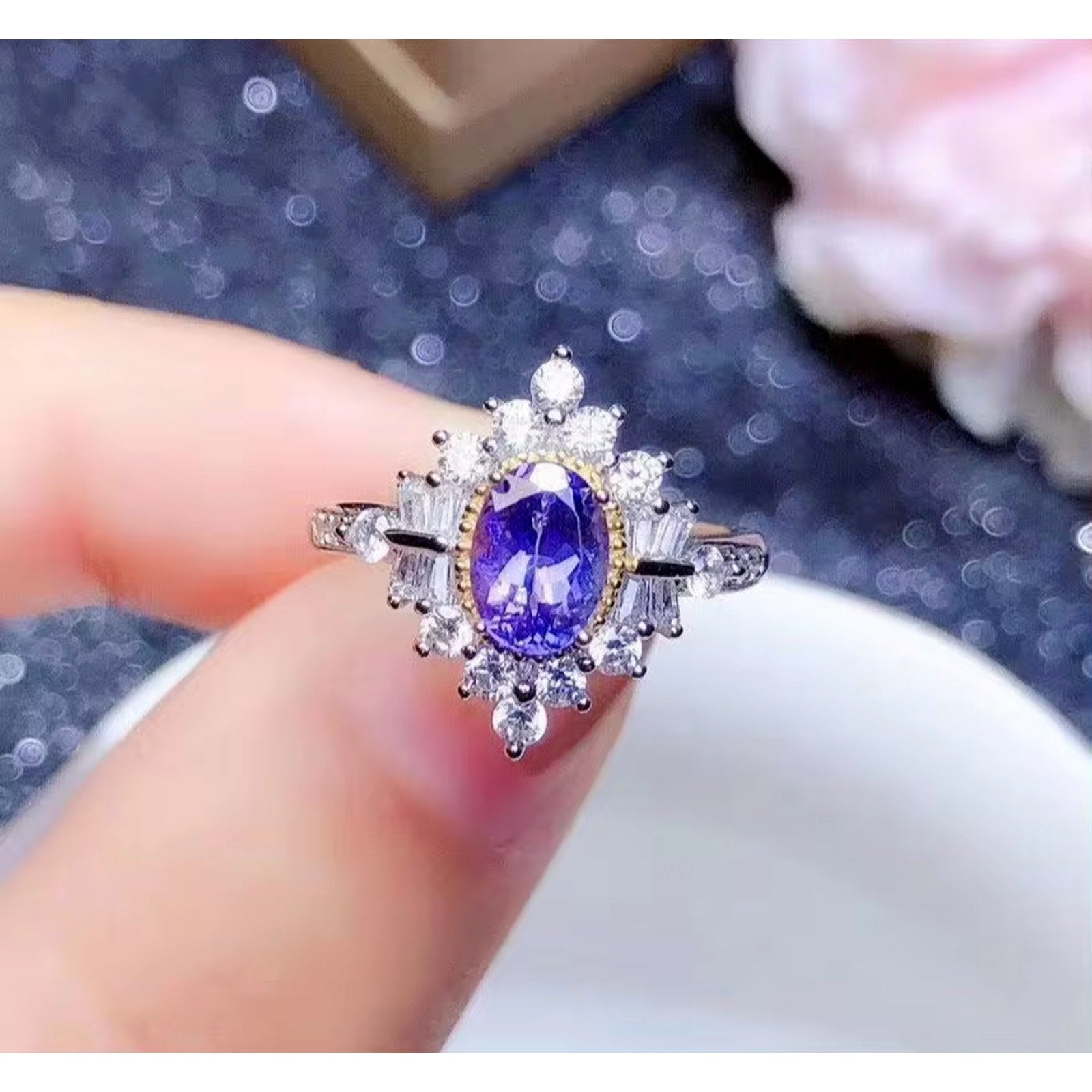 Tanzanite Ring, Natural Purple Tanzanite Ring Sterling Silver 5x7mm Tanzanite