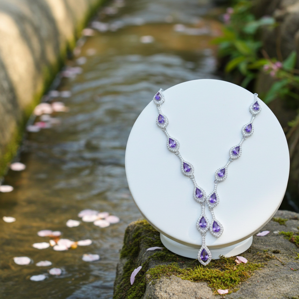 Natural Amethyst Gemstone Clavicle Necklace 925 Sterling Silver