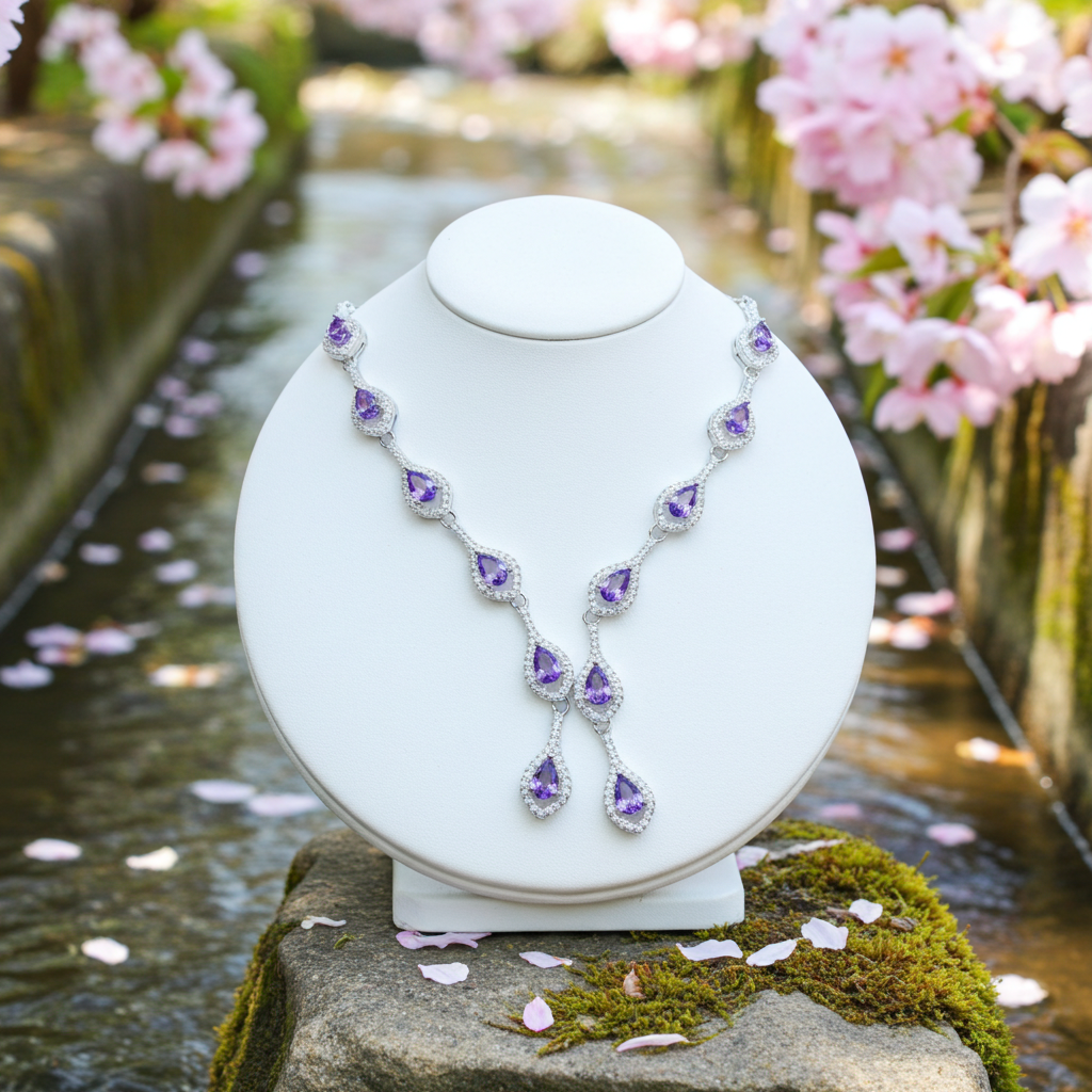 Natural Amethyst Gemstone Clavicle Necklace 925 Sterling Silver