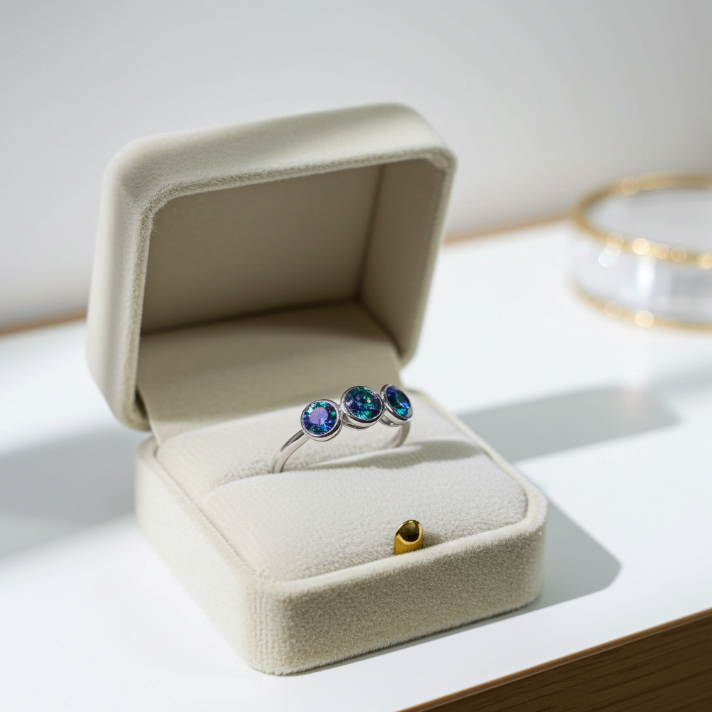 1.5CT VVS1 Round Brilliant Black Rainbow Moissanite Ring 925 Sterling Silver