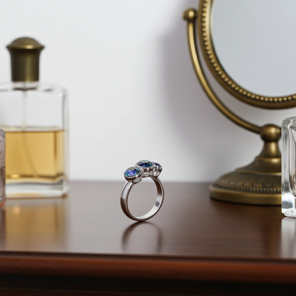 1.5CT VVS1 Round Brilliant Black Rainbow Moissanite Ring 925 Sterling Silver