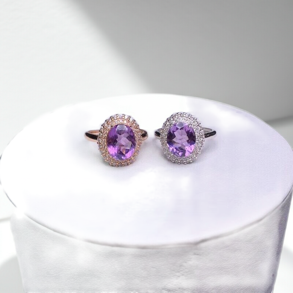 3 Carat Amethyst Gemstone Ring 8x10mm 925 Sterling Silver