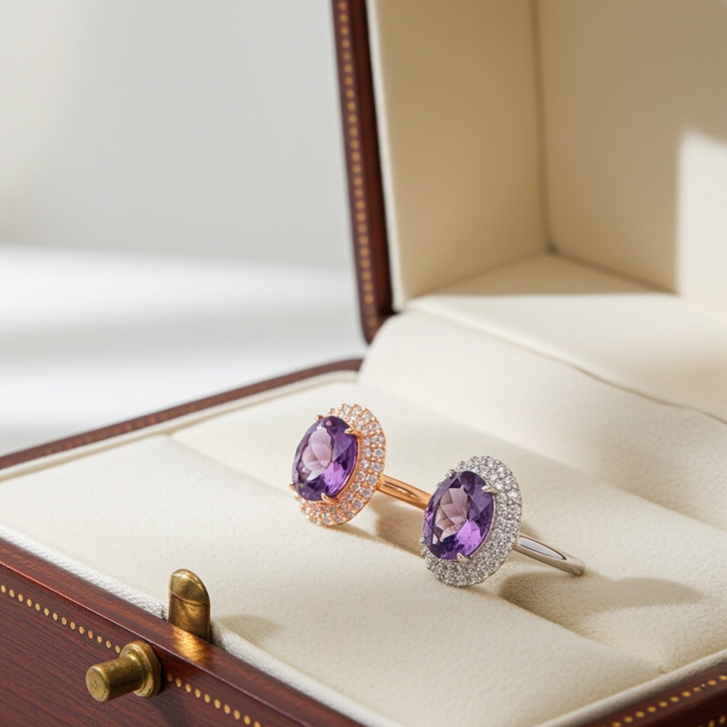 3 Carat Amethyst Gemstone Ring 8x10mm 925 Sterling Silver