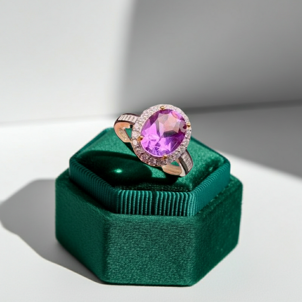 2.5CT Amethyst Gemstone Pendant and Ring Jewelry Set 8x10mm