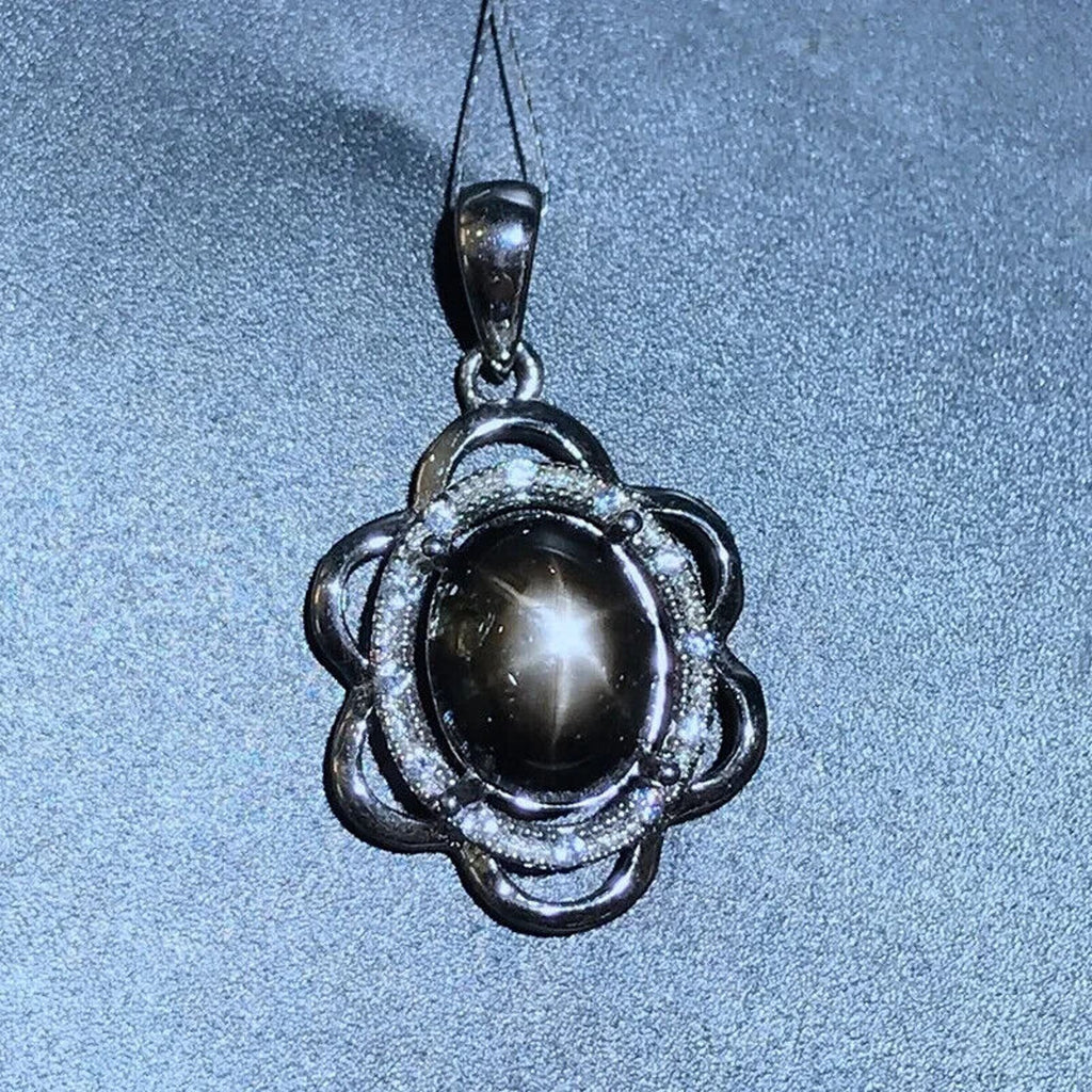 Natural Star Sapphire Pendant Necklace 8x10mm, Star Sapphire Necklace Sterling