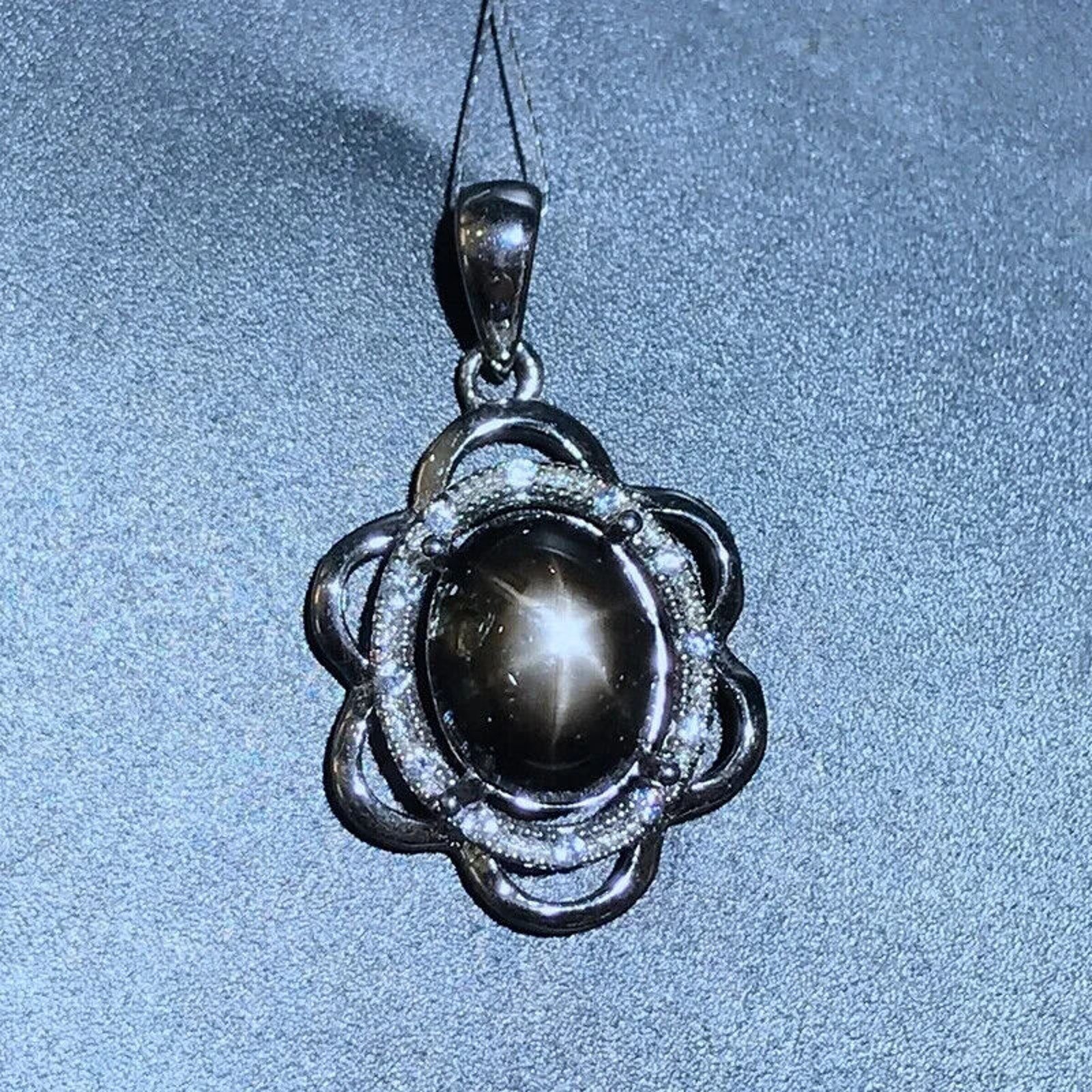 Natural Star Sapphire Pendant Necklace 8x10mm, Star Sapphire Necklace Sterling