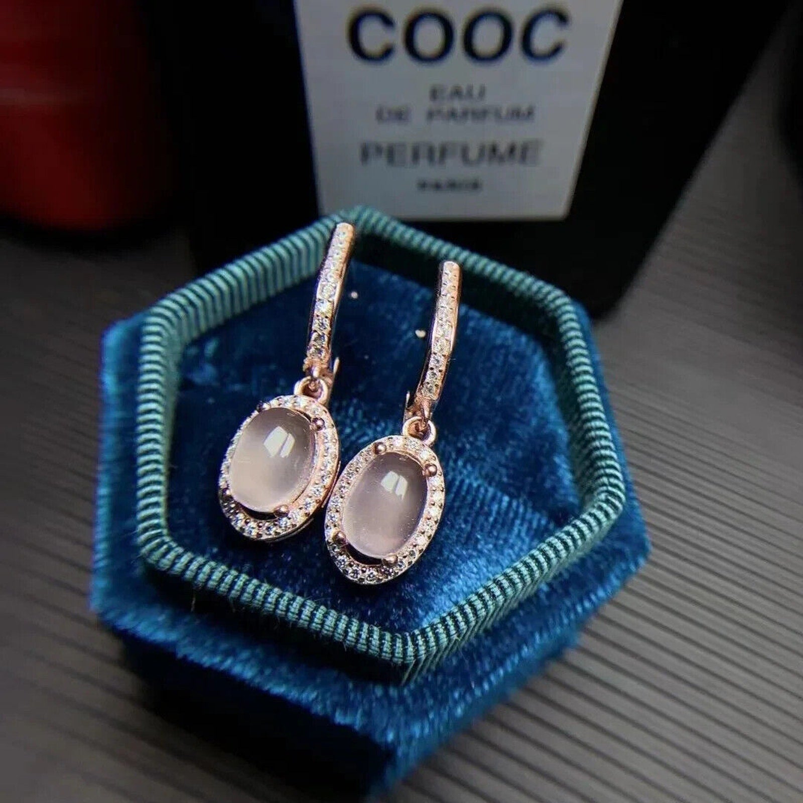 Natural Pink Rose Quartz Dangle Earrings, Sterling Silver Rose Quartz Earrings