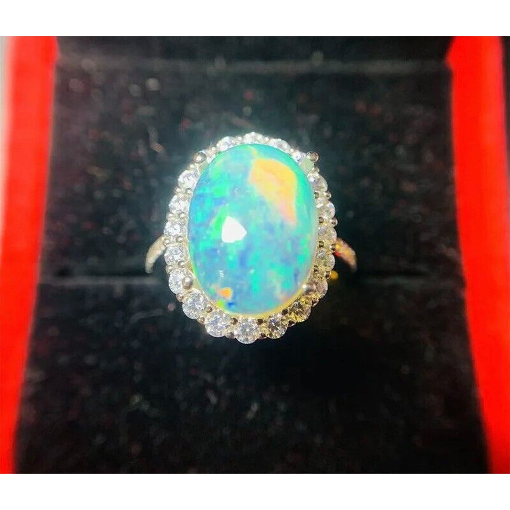 Large Fire Opal Cocktail Ring, Natural Fire Opal Ring 10x14mm, Large Opal Ring