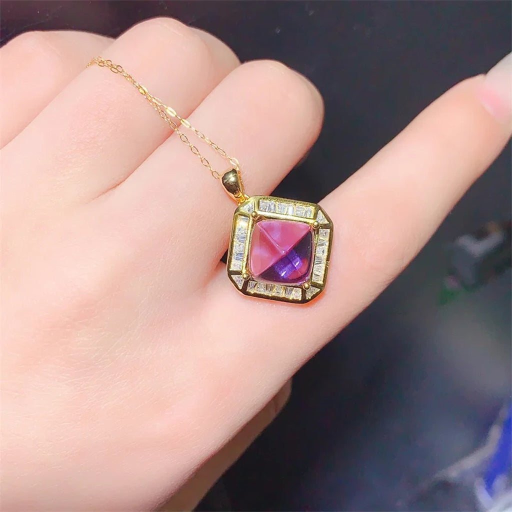 Women's Sugarloaf Amethyst Pendant Necklace, Natural Amethyst Pendant