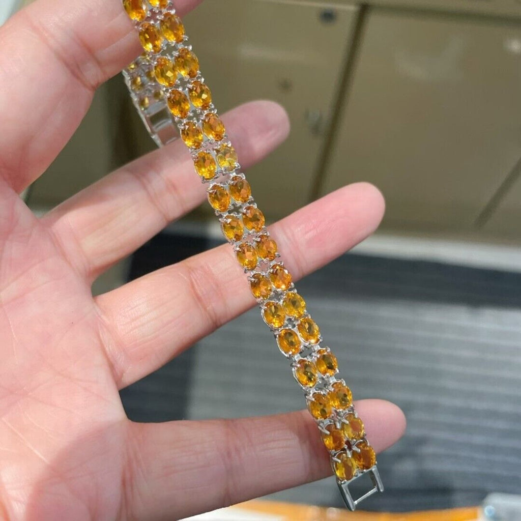 Double Layer Natural Citrine Tennis Bracelet 925 Sterling Silver