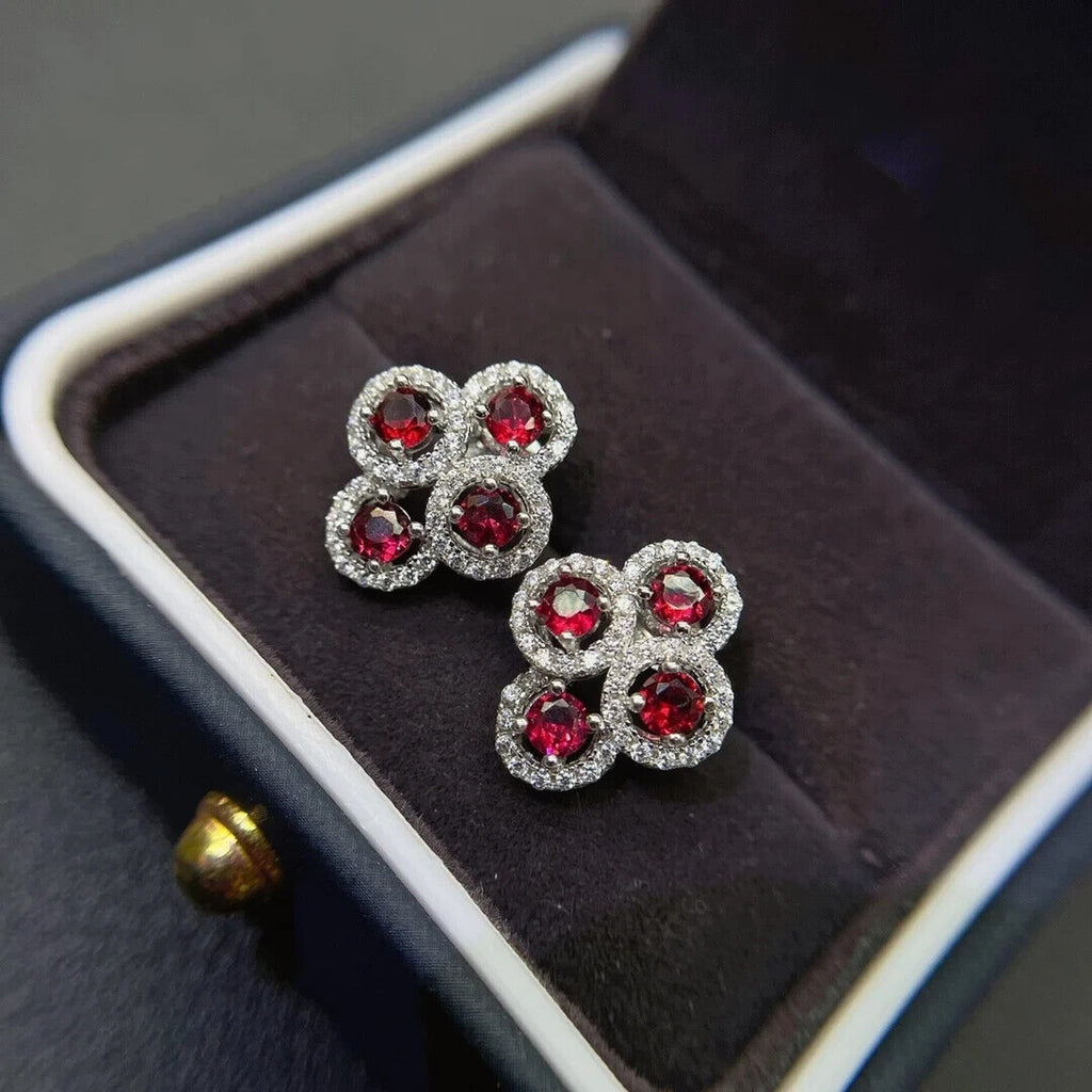 Red Garnet Cluster Stud Earrings, Natural Garnet Cluster Stud Earrings