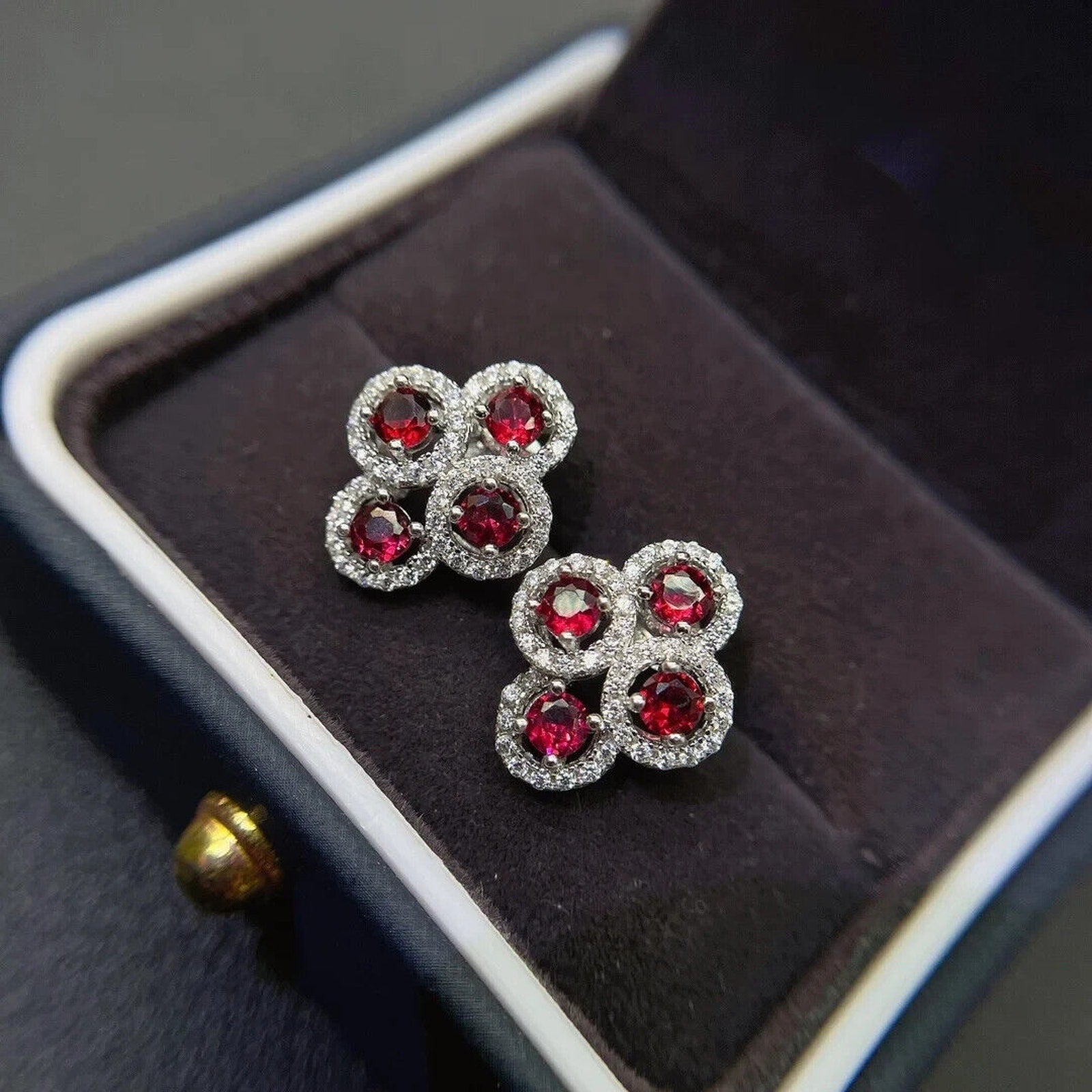 Red Garnet Cluster Stud Earrings, Natural Garnet Cluster Stud Earrings
