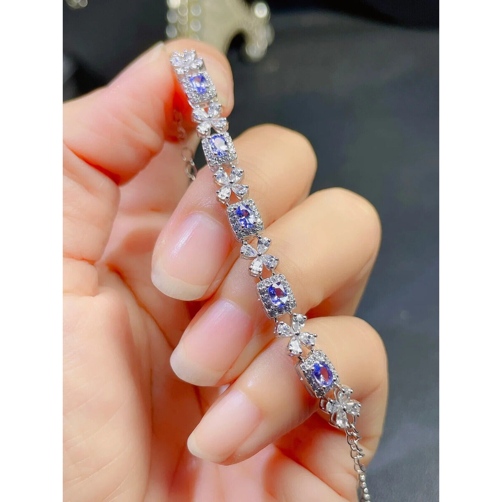 Purple Tanzanite Gemstone Bracelet, Natural Purple Tanzanite Bracelet Platinum