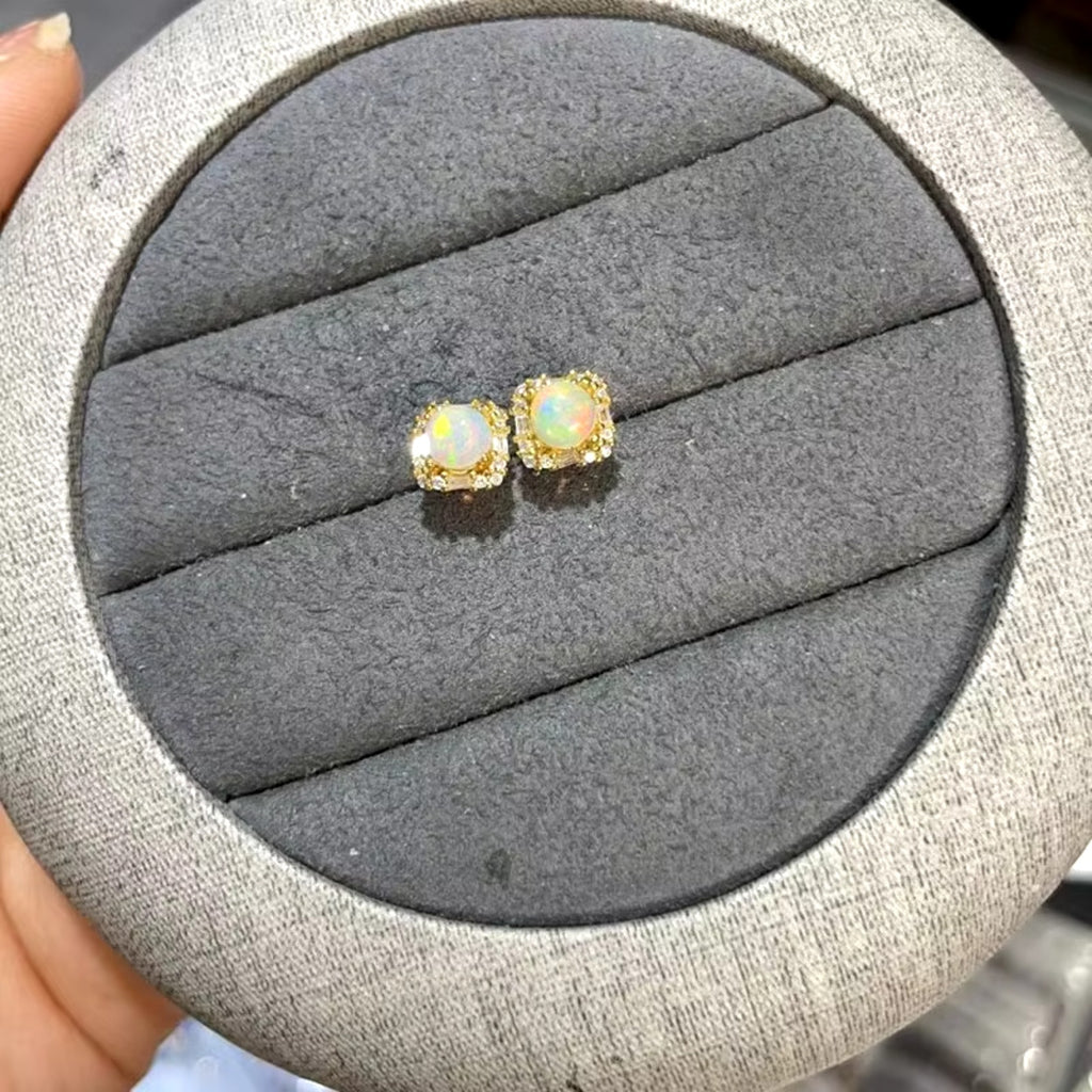 Natural Fire Opal Earrings, Women's Opal Stud Earrings 925 Sterling Silver 5mm