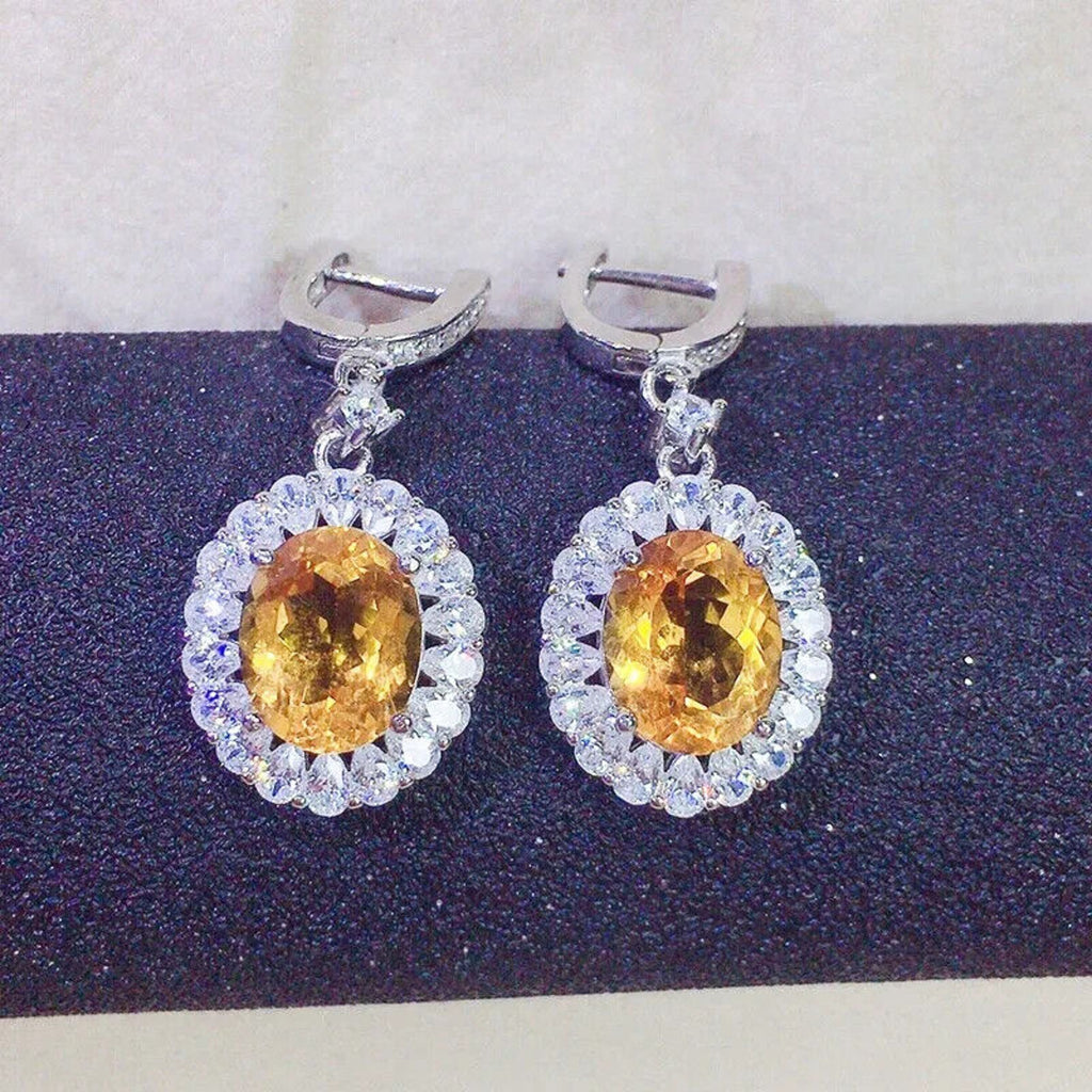 Natural Citrine Oval Cut Dangle Earrings 8x10mm, Citrine Statement Earrings