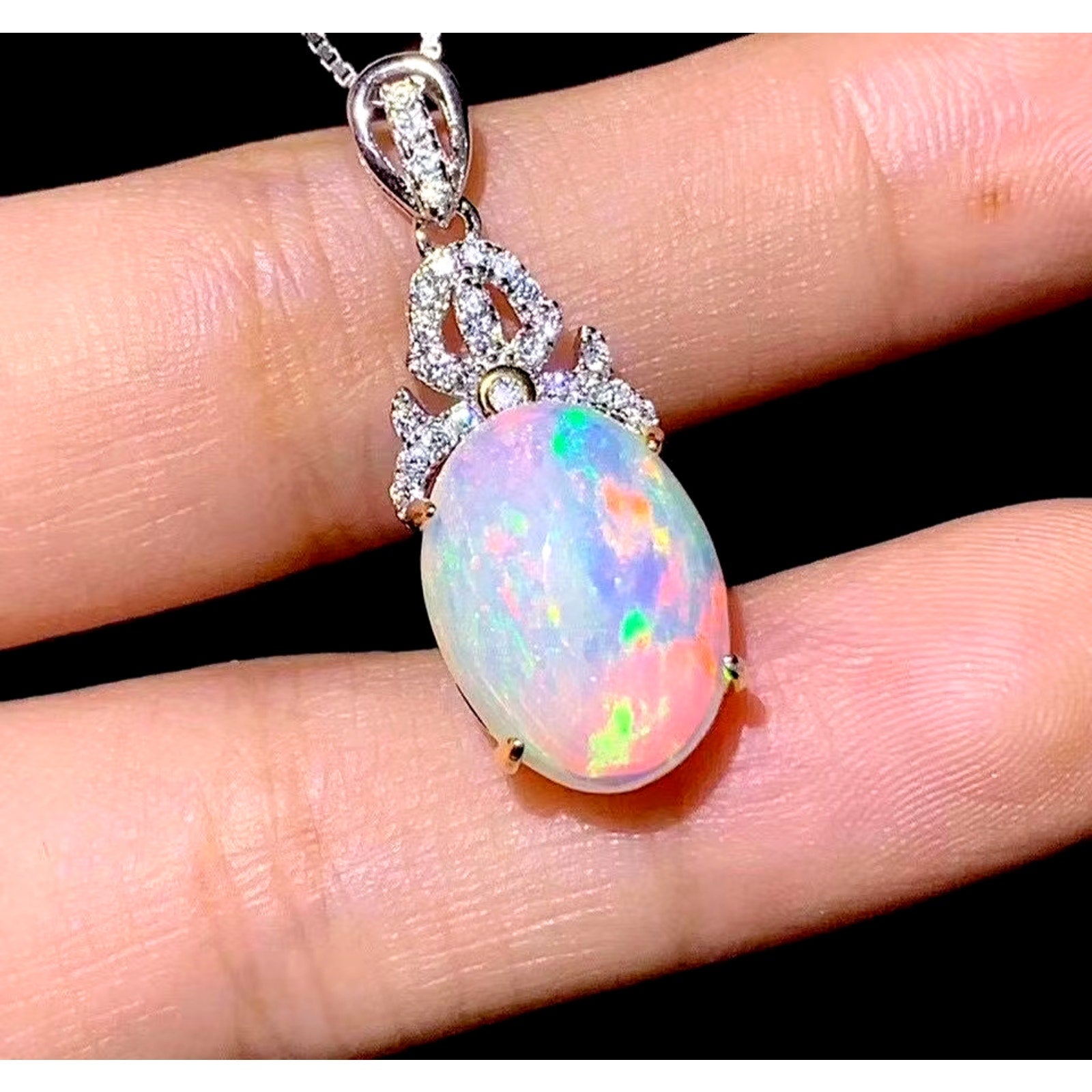 Natural Fire Opal Pendant Necklace, Women's Opal Pendant Necklace 10x14mm