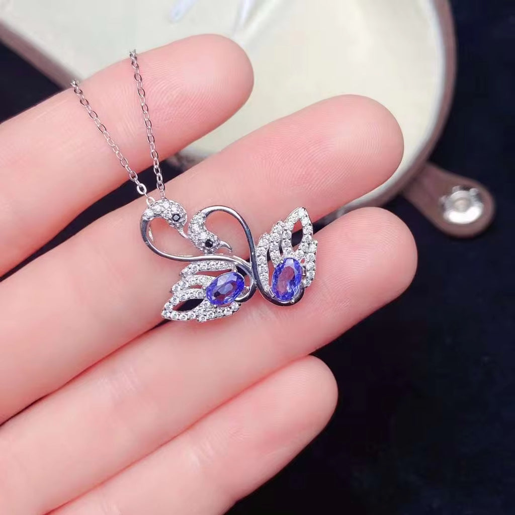 Tanzanite Pendant Necklace, Gemstone Swan Pendant Necklace Natural Tanzanite