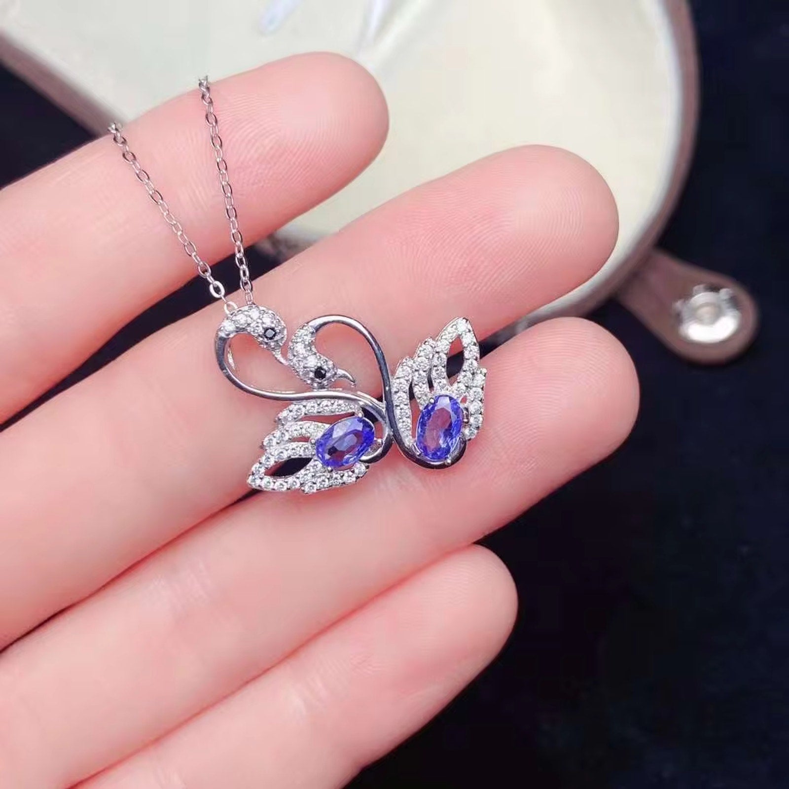 Tanzanite Pendant Necklace, Gemstone Swan Pendant Necklace Natural Tanzanite