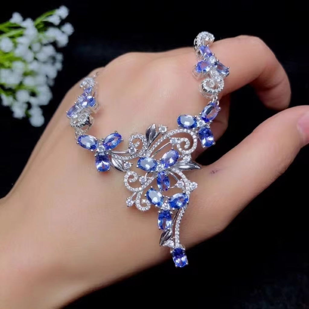 Tanzanite Necklace, Purple Tanzanite Bib Statement Necklace Sterling Silver
