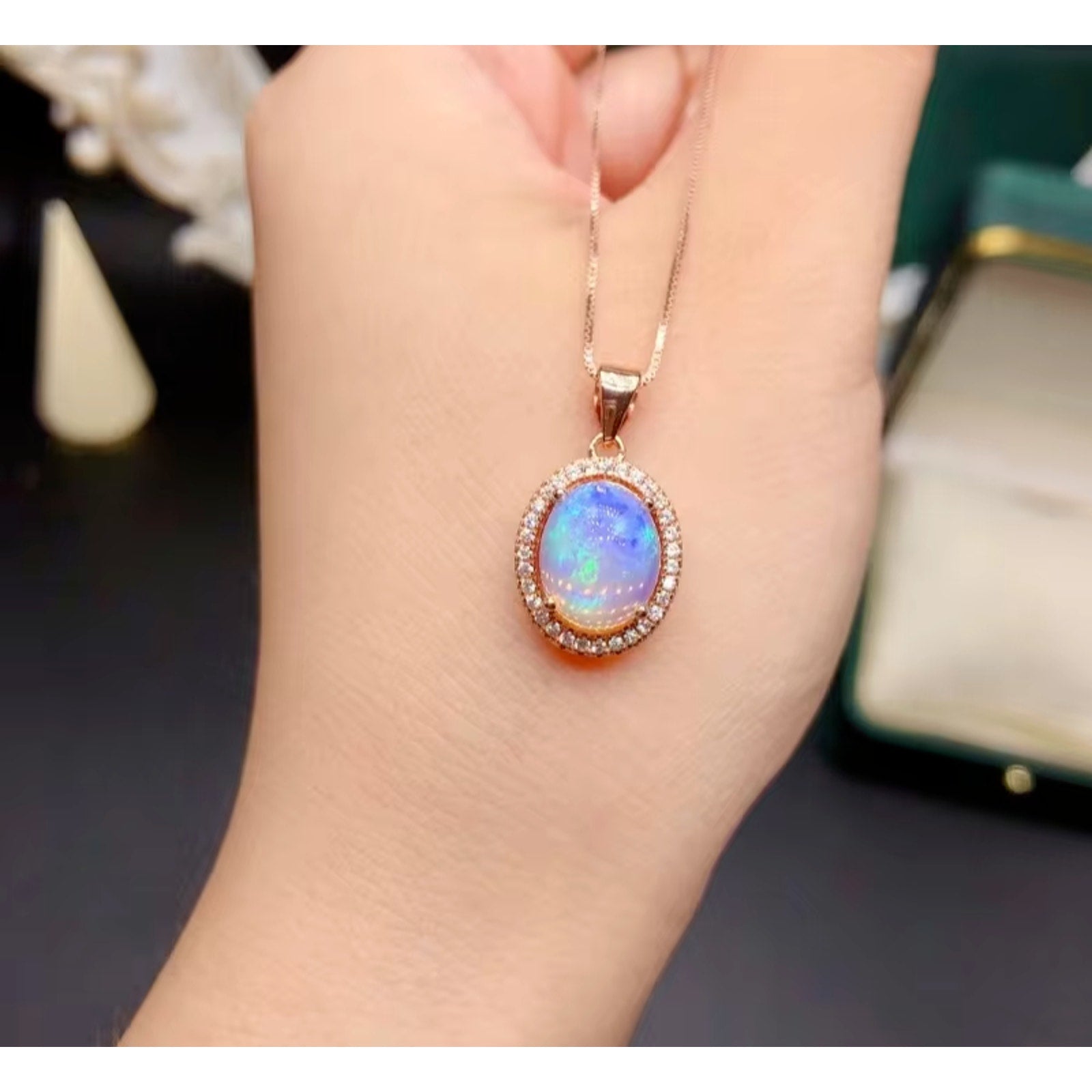 Natural Fire Opal Pendant Necklace 8x10mm, Genuine Fire Opal Necklace