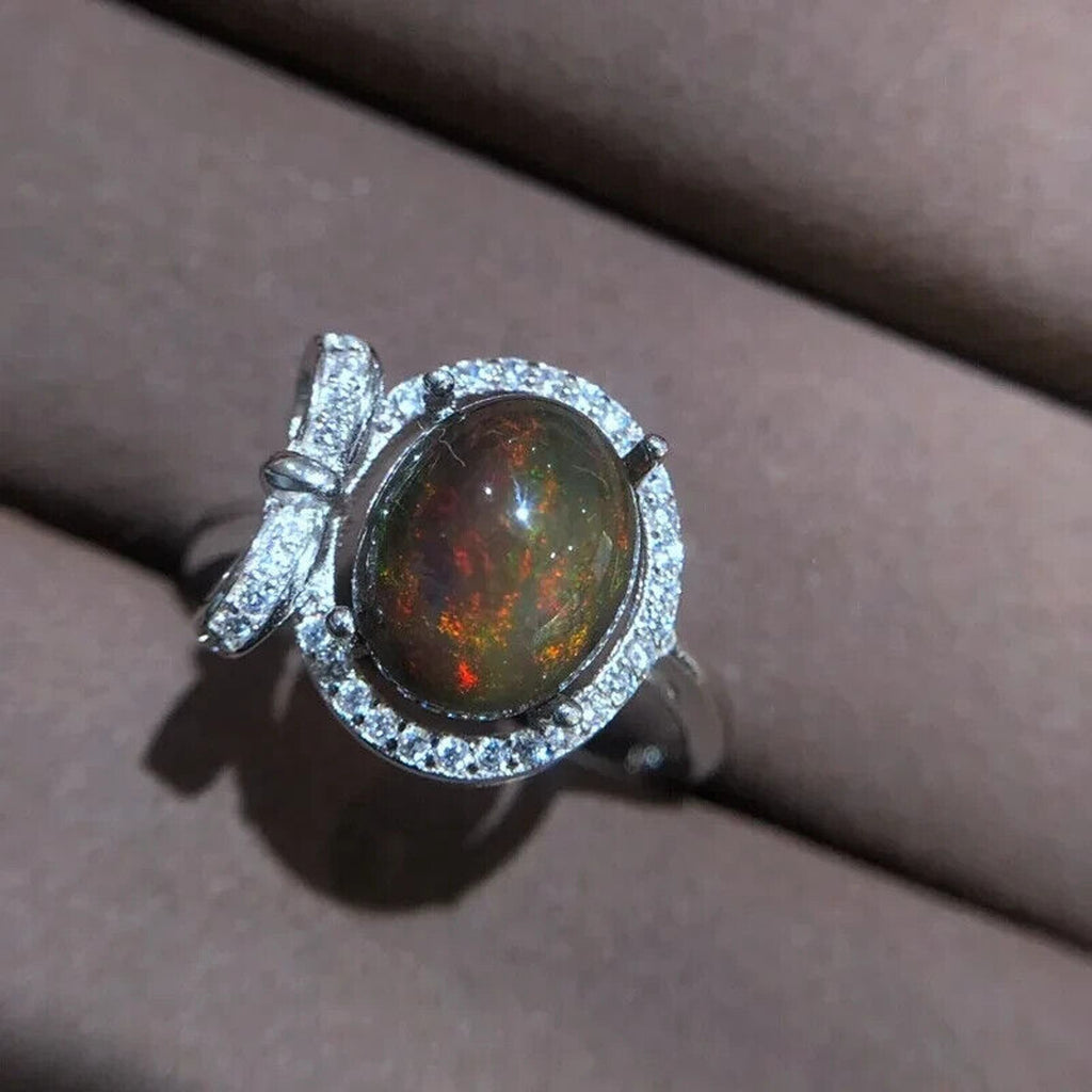 Colorful Natural Fire Opal Cocktail Ring, Women's Fire Opal Bow Tie Ring