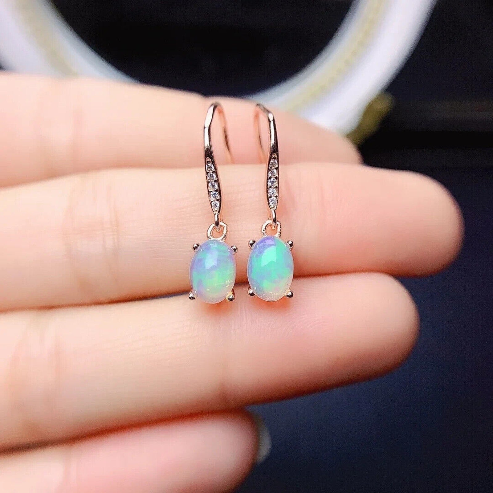 Natural Fire Opal Dangle Earrings, Colorful Opal Dangle Earrings 5x7mm