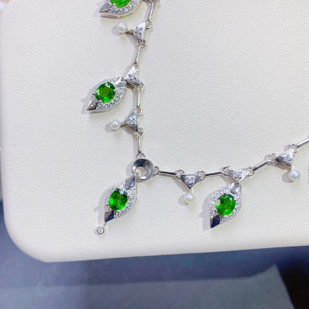 Chrome Diopside Charm Necklace, Natural Diopside Necklace 925 Sterling Silver