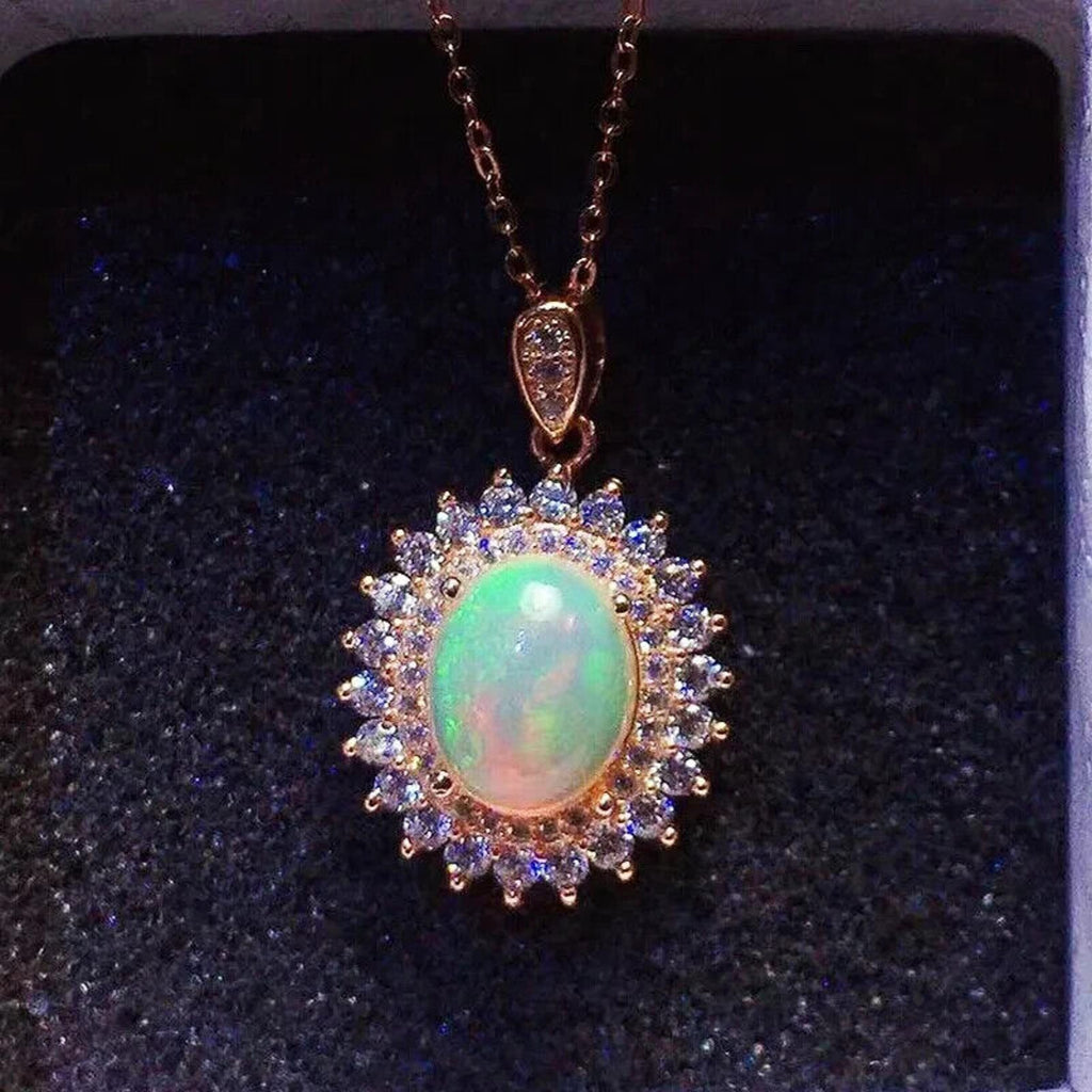 Natural Fire Opal Pendant Necklace 9x11mm, Fire Opal Necklace