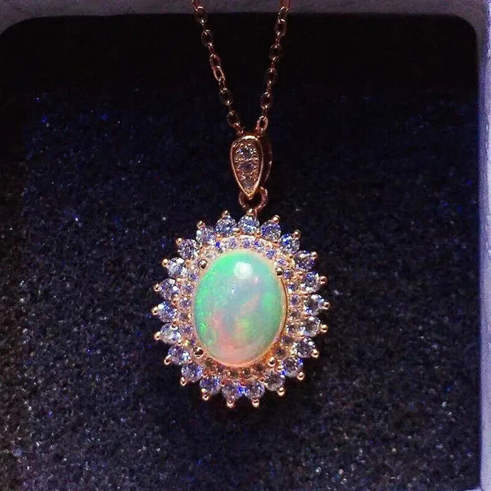 Natural Fire Opal Pendant Necklace 9x11mm, Fire Opal Necklace