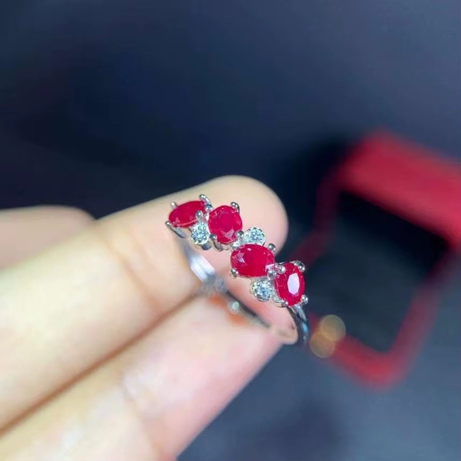 Natural Ruby Band Ring, Ruby Wedding Band Ring 925 Sterling Silver 3x4mm