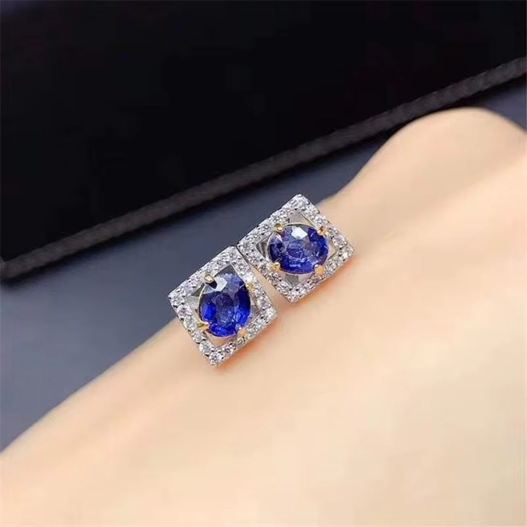 1 ct. Genuine Sapphire Round Basket set Stud Earrings in Sterling Silver