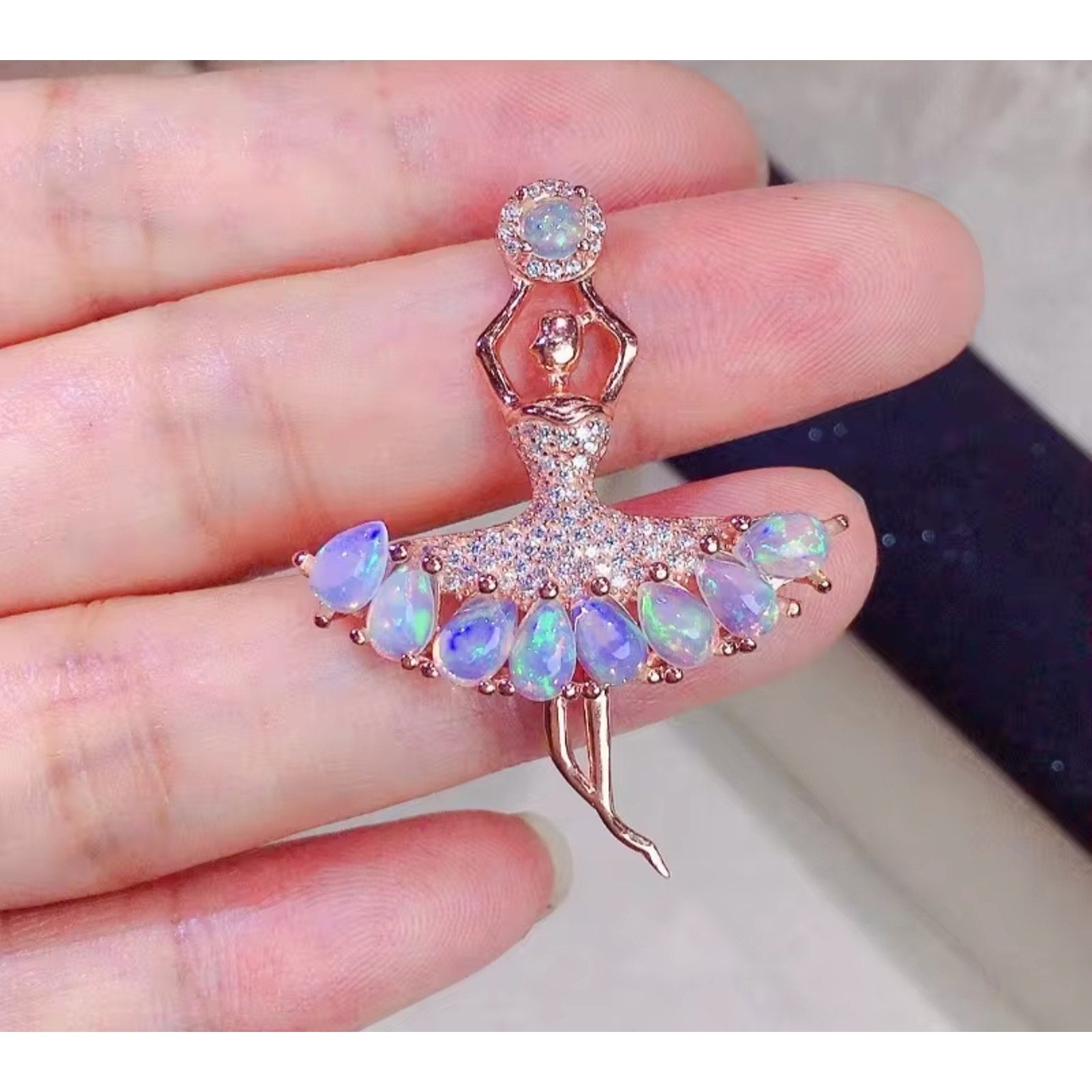 Fire Opal Ballerina Pendant Necklace, Ballet Jewelry with Natural Fire Opal