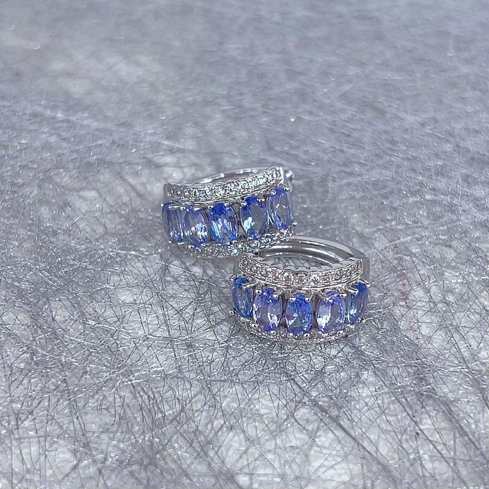 VVS Grade Purple Tanzanite Hoop Earrings 925 Sterling Silver 3x5mm
