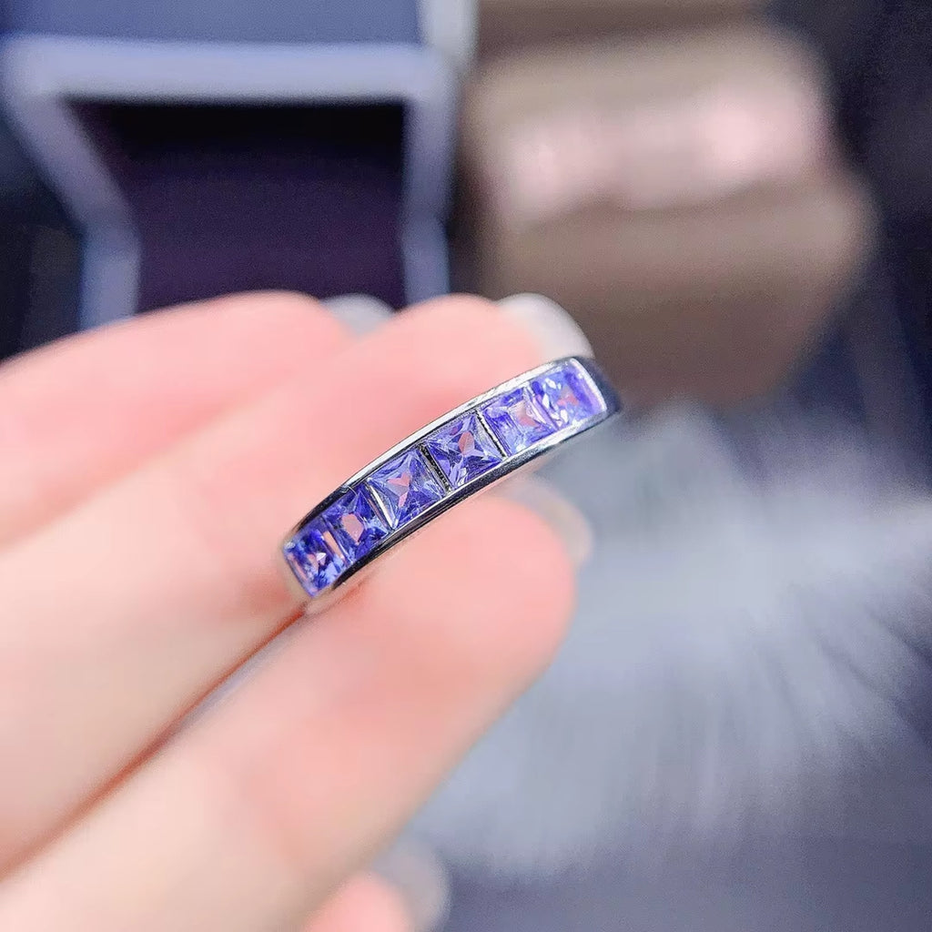 Tanzanite Ring, Natural Purple Tanzanite Band Ring Sterling Silver 3mm