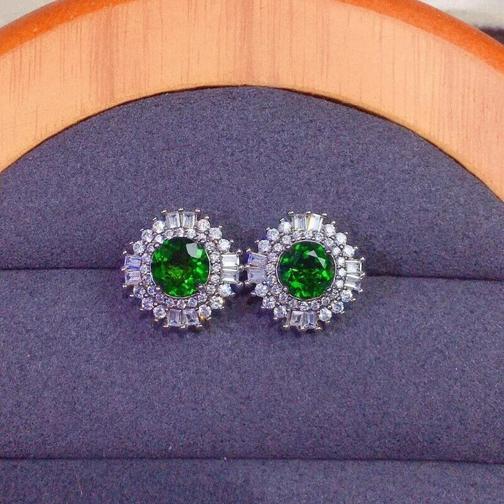 Chrome Diopside Stud Earrings, Women's Chrome Diopside Earrings 6x6mm