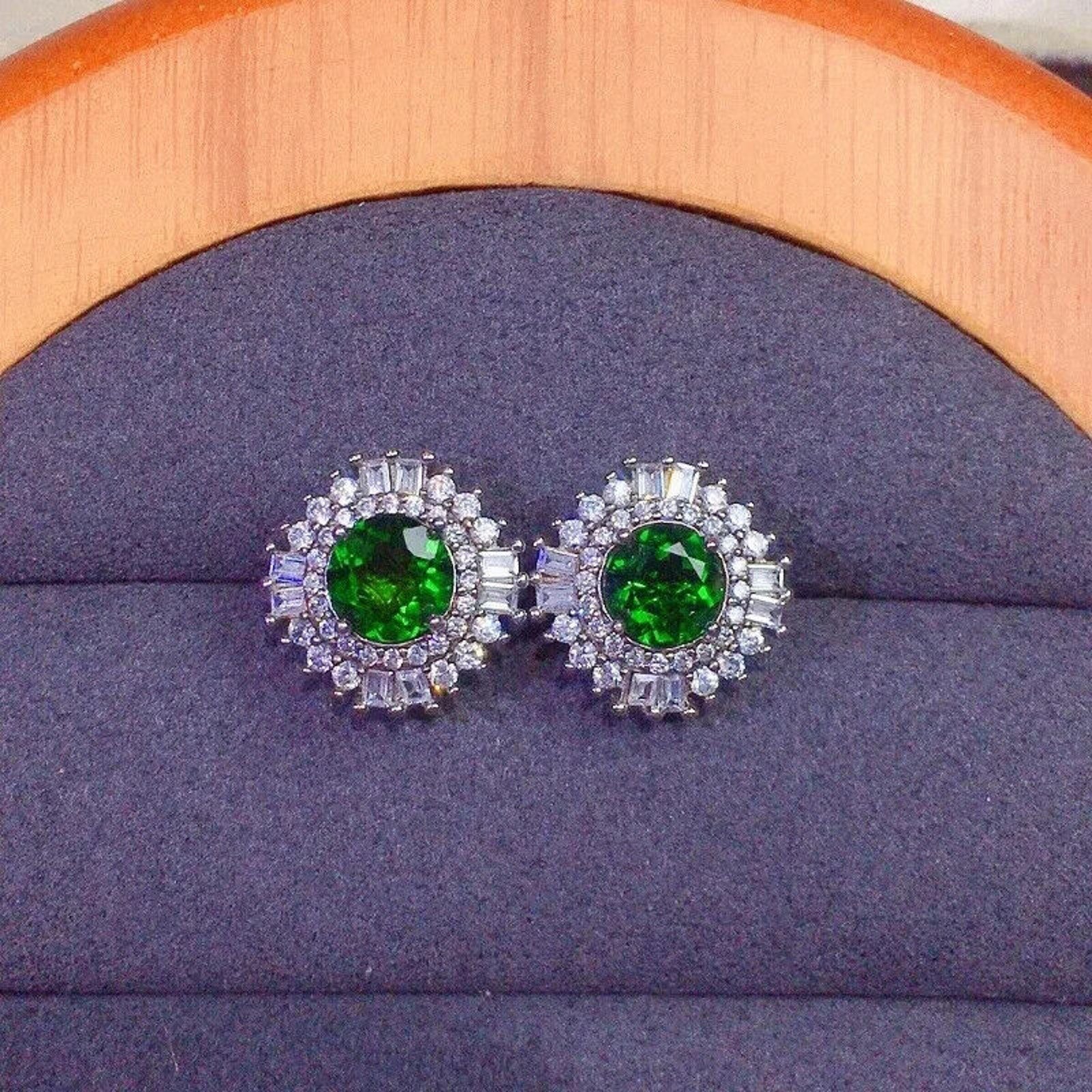 Chrome Diopside Stud Earrings, Women's Chrome Diopside Earrings 6x6mm