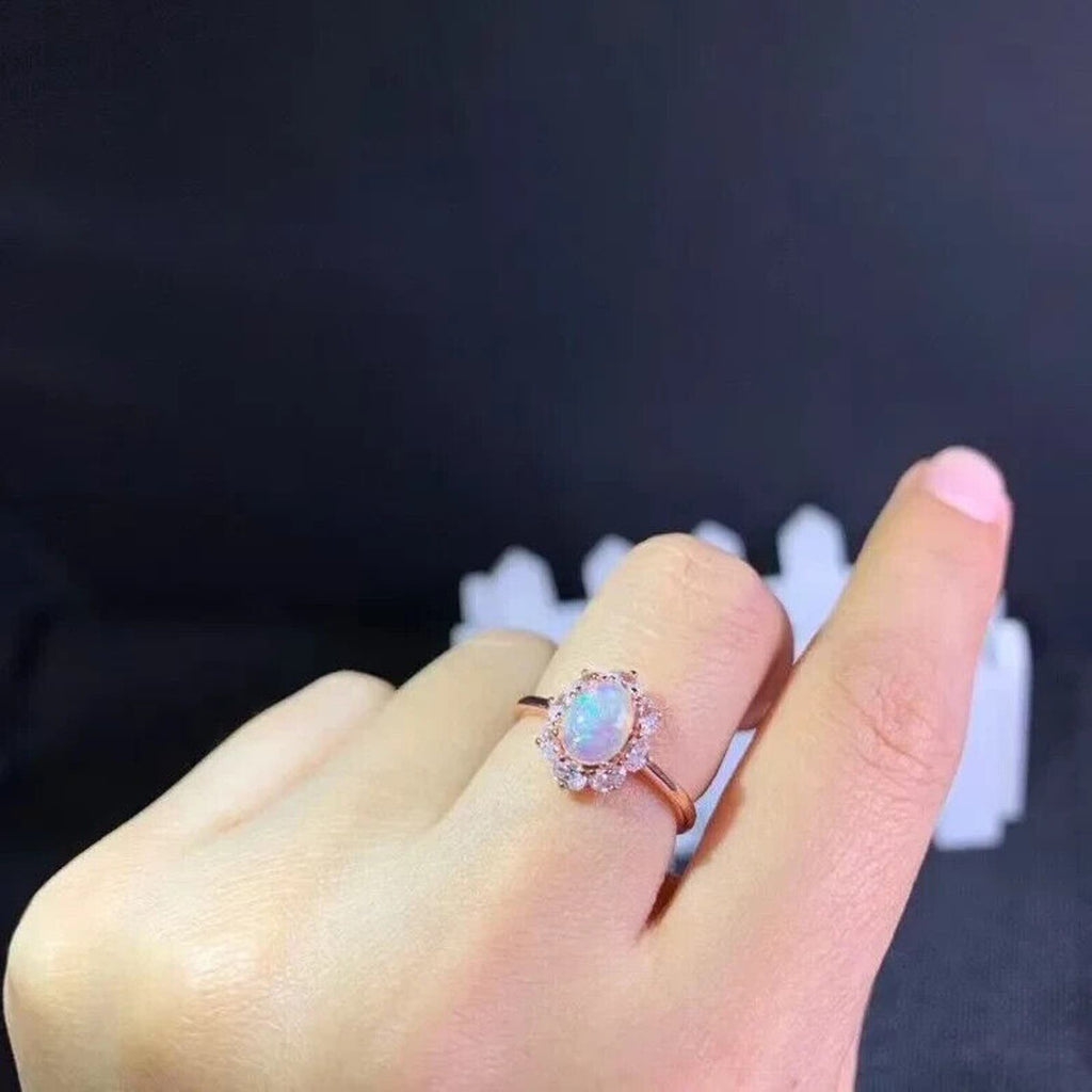 Fire Opal Cocktail Ring 5x7mm Sterling Silver