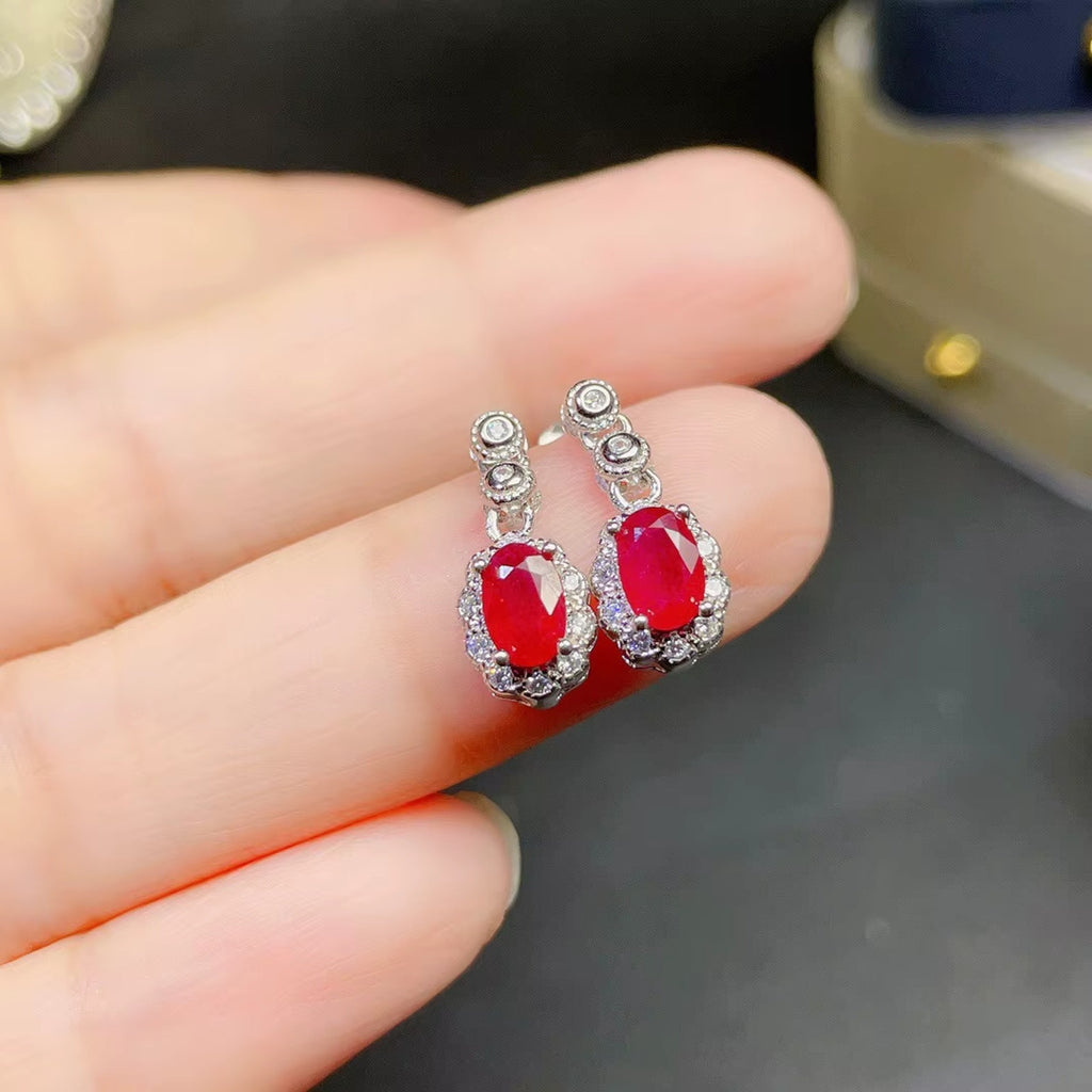 Natural Ruby Gemstone Earrings 925 Sterling Silver, Ruby Stud Earrings 4x6mm