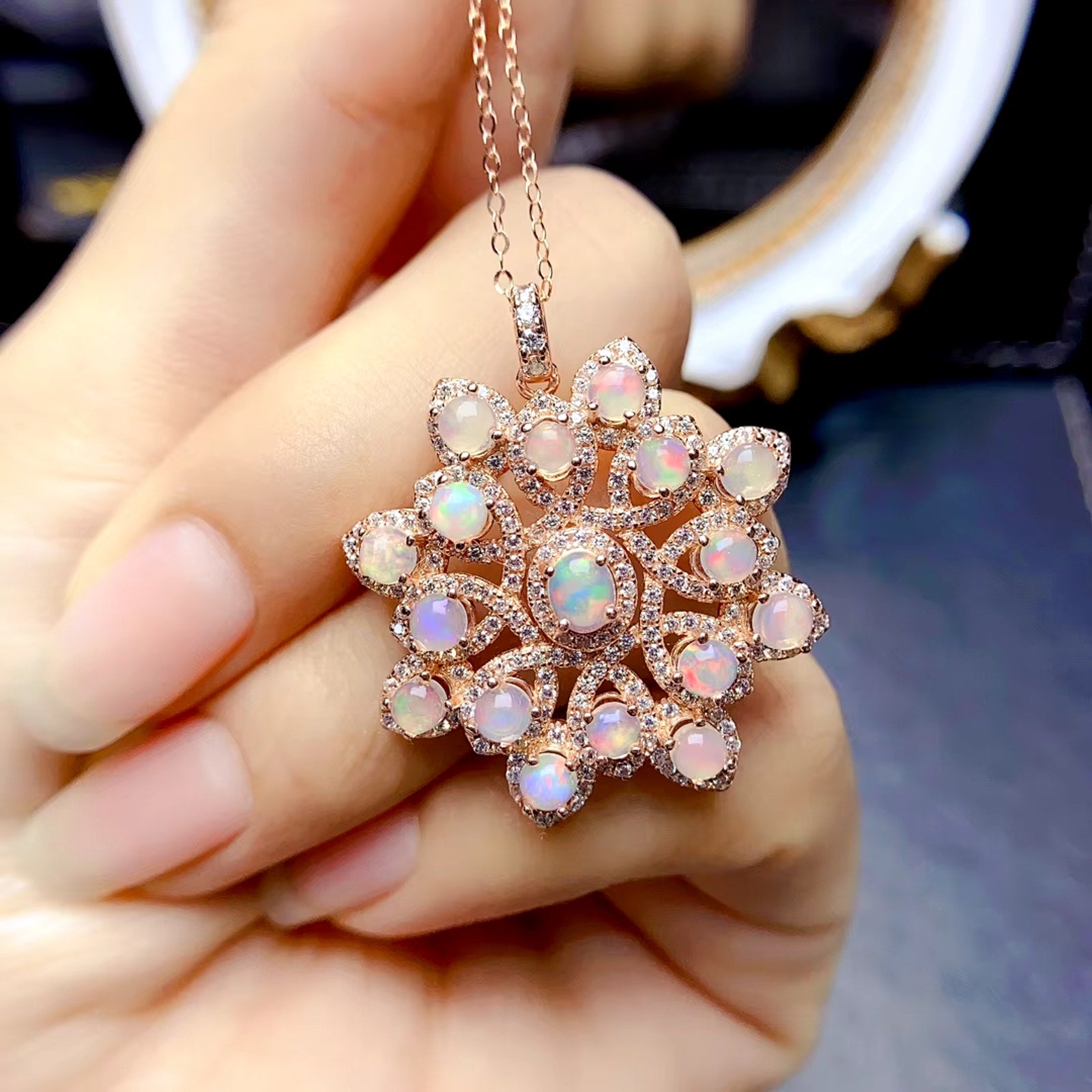 Natural Fire Opal Pendant Necklace Platinum Plated Silver