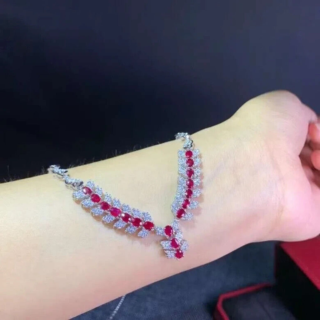 Natural Ruby Statement Necklace, Genuine Burma Ruby Necklace Sterling Silver