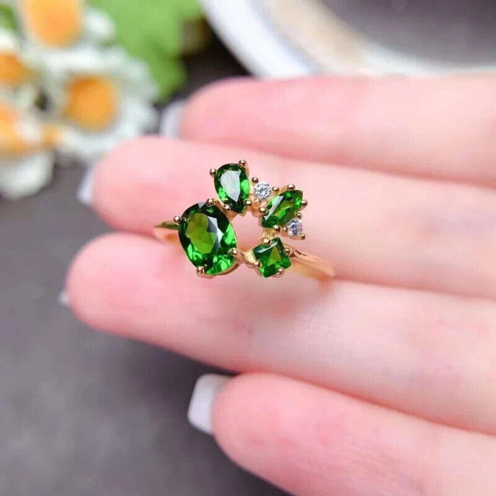 Women's Natural Chrome Diopside Ring, Diopside Cocktail Ring