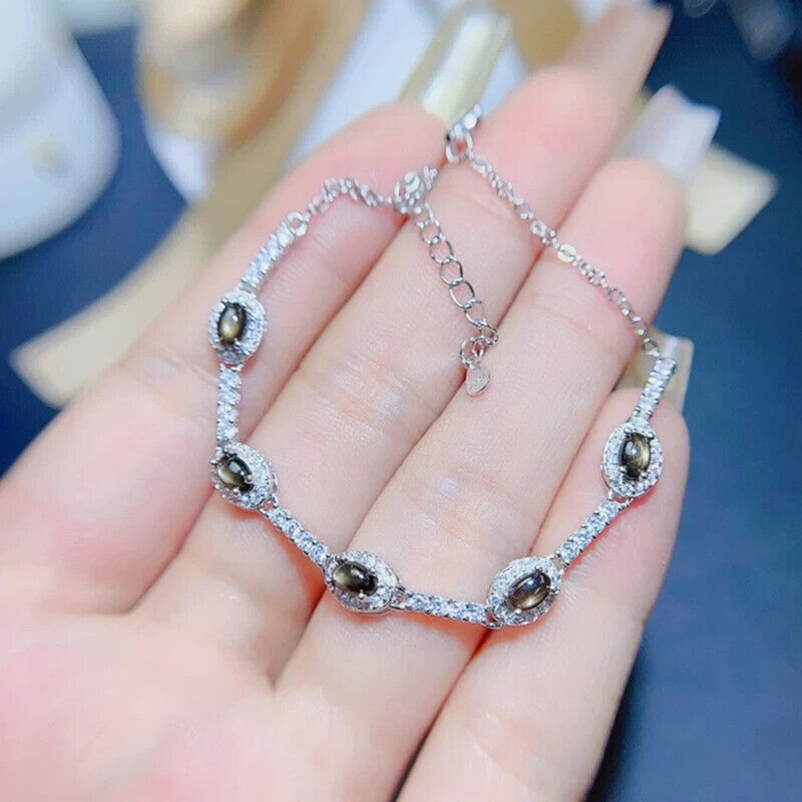 Dainty Star Sapphire Bracelet, Natural Star Sapphire Tennis Bracelet 3x5mm