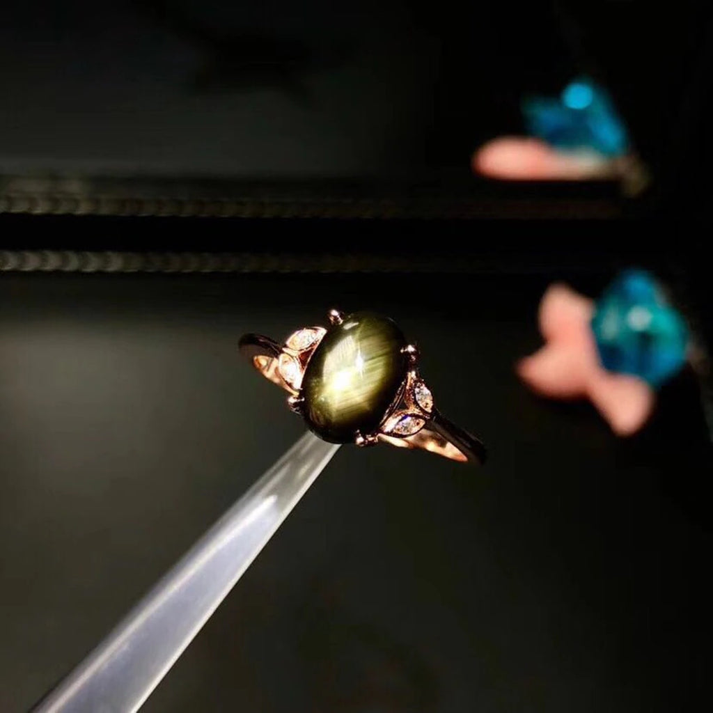 Natural Gray Star Sapphire Ring, 6x8mm Gray Star Sapphire Ring with Zirconia